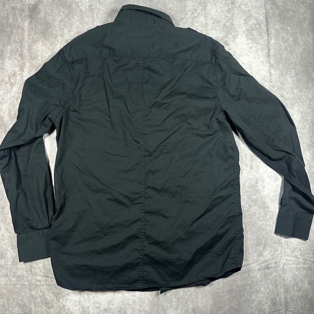 Rocawear Men M Black Military Button Down Shirt Epaulets Y2K Streetwear Techwear - Picture 2 of 7